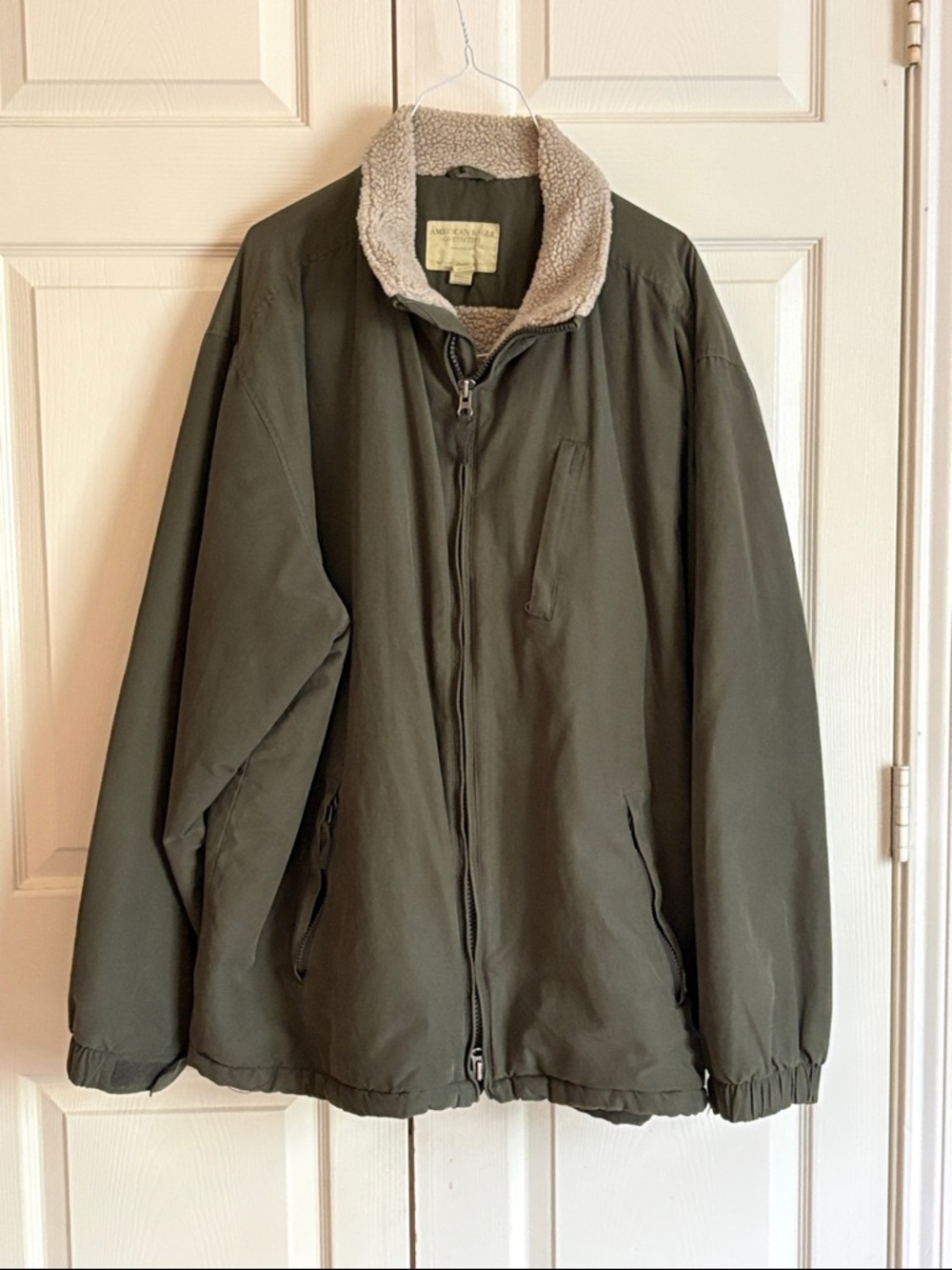 American Eagle Classic Men's Olive Green Sherpa-Lined Jacket- XXL